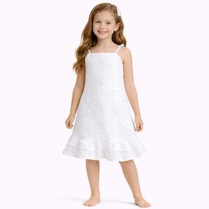 Aqua White Floral Kids Dress